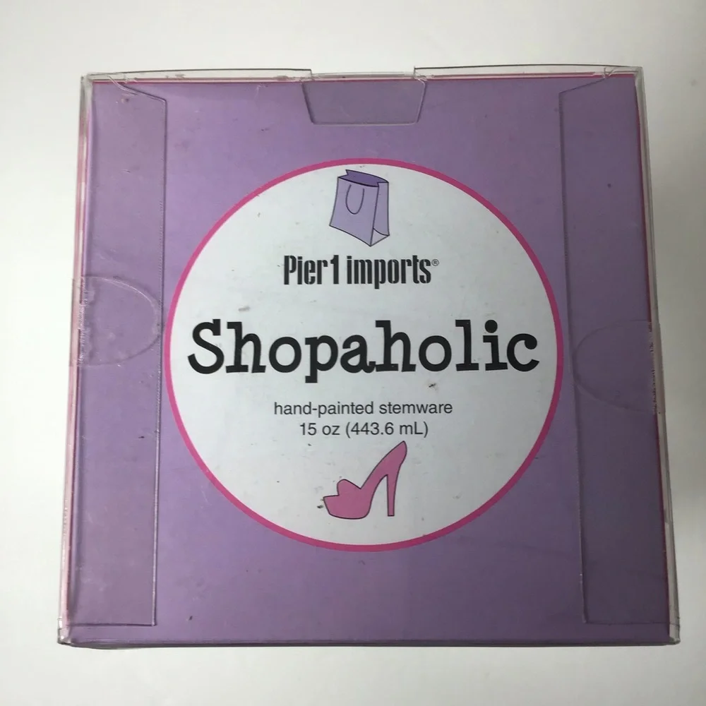 Shopaholic Plastic‎ Painted Wineglass NWOT
